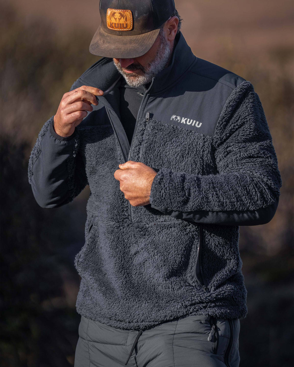 Sherpa Fleece Zip Pullover | Grizzly