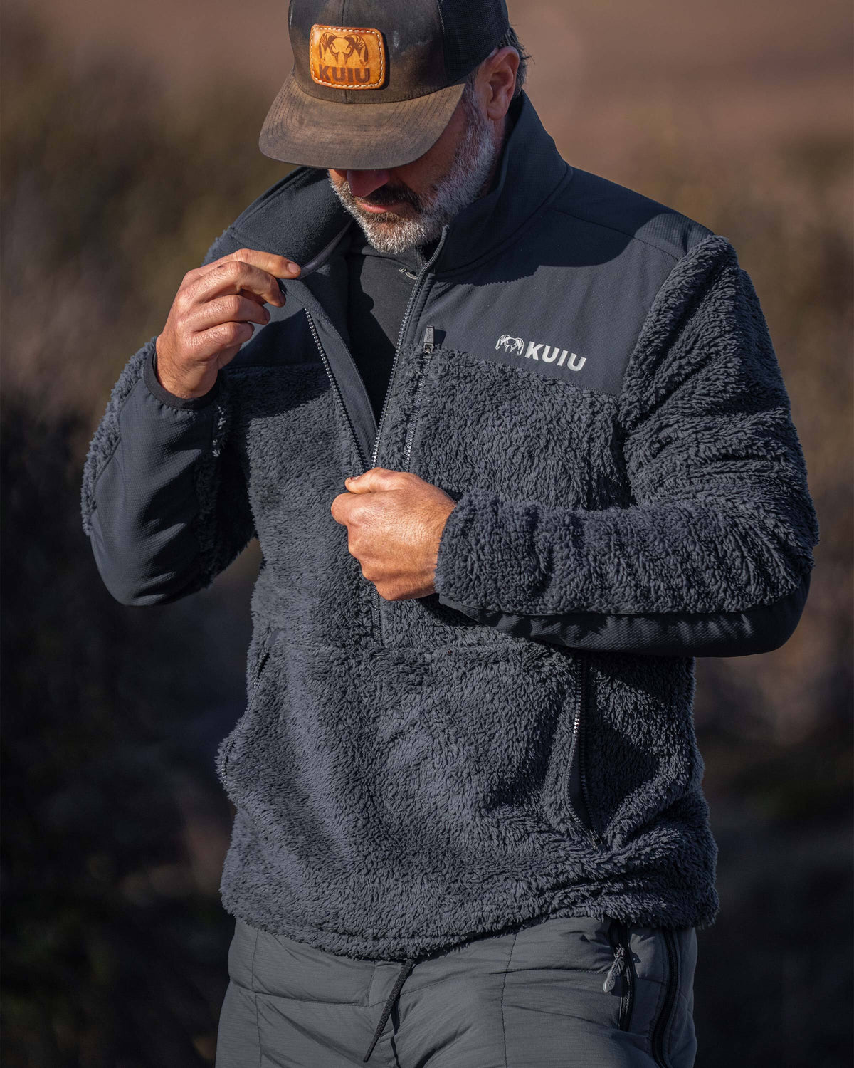 Sherpa Fleece Zip Pullover | Grizzly